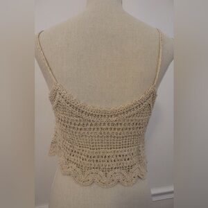 No Brand Boho Green and Cream Crochet Knit Tank Top Size S/M